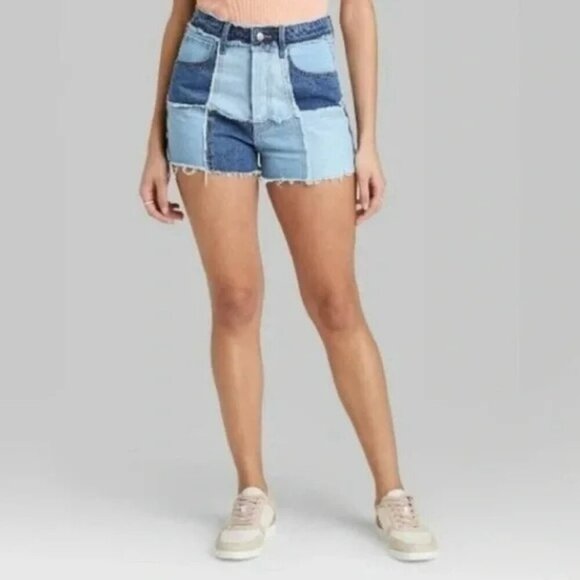 Wild Fable Women's 6 100% Cotton Highest Rise Cutoff Shorts Patchwork - Picture 2 of 9